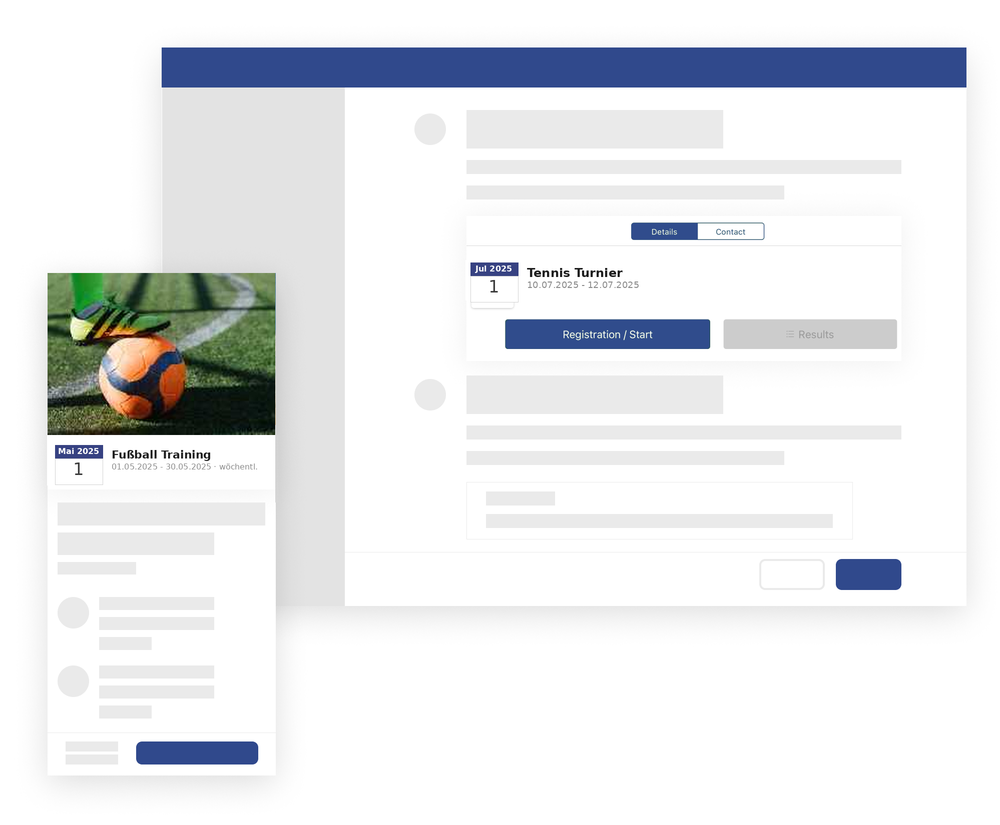 Sportverein App Vorschau – Mitgliederverwaltung mit Trainingskalender und Vereins-Events
